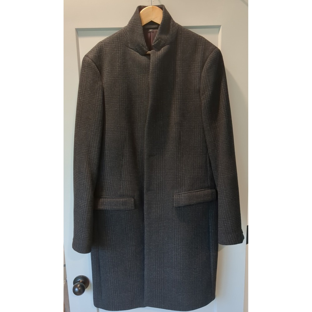 NWT $575 All Saints Mens 44/2XL The Burge Wool‎ Mock Neck Plaid Overcoat